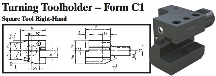 VDI Turning Toolholder - Form C1 (Square Tool Right-Hand) - Part #: CNC86 31.2016.1 - Caliber Tooling