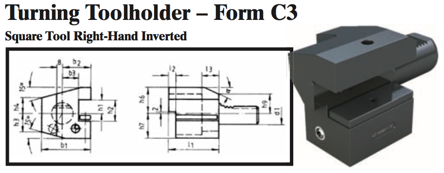 VDI Turning Toolholder - Form C3 (Square Tool Right-Hand Inverted) - Part #: CNC86 33.2016.1 - Caliber Tooling