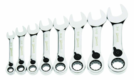 8 Piece - 12 Pt Ratcheting Stubby Combination Wrench Set - High Polish Chrome Finish SAE - 5/16 - 3/4" - Caliber Tooling