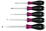 5 Piece - MicroFinish Non-Slip Grip Screwdriver w/Hex Bolster & Metal Striking Cap - #53390 - Includes: Slotted 5.5 - 8.0mm Phillips #1 - 2 - Caliber Tooling
