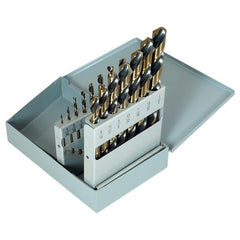 ‎1/16-1/2 RHS / RHC HSS 135 Degree Split Point Heavy Duty Jobber Length Drill Set - Black & Gold - Exact Industrial Supply