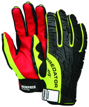 Predator Hi-Vis, Synthetic Palm, Tire Tread TPR Coating Gloves - Size Medium - Caliber Tooling