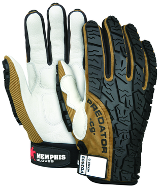 Predator Foam Padded Cow Grain Leather Palm, Tire Tread TPR Coating Gloves - Size Medium - Caliber Tooling