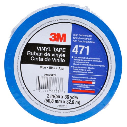 3M Vinyl Tape 471 Blue PN36409 3/4″ × 36 yd 48 individually wrapped rolls per case Conveniently Packaged - Caliber Tooling