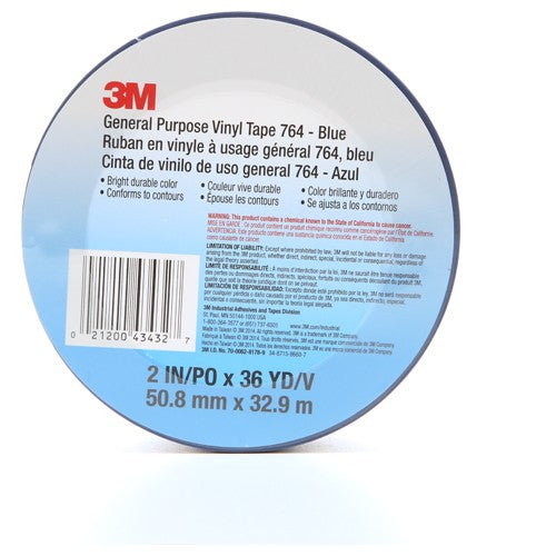 3M General Purpose Vinyl Tape 764 Blue 2″ × 36 yd 5 mil Individually Wrapped Conveniently Package - Caliber Tooling