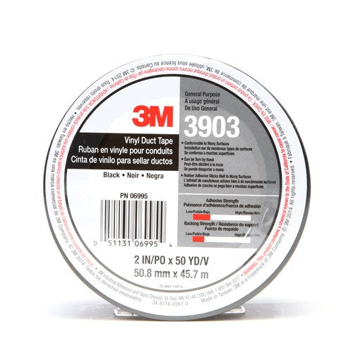 3M Vinyl Duct Tape 3903 Black 2″ × 50 yd 6.5 mil 2 Individually Wrapped Conveniently Packaged - Caliber Tooling