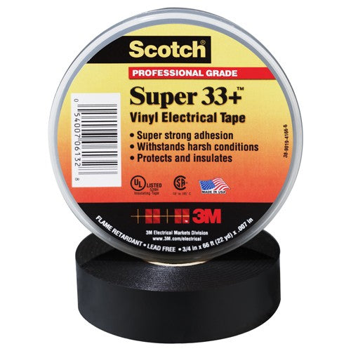 Scotch Super 33+ Vinyl Electrical Tape 1″ × 36 yd Black - Caliber Tooling