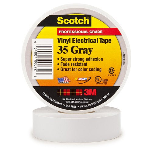 Scotch Vinyl Color Coding Electrical Tape 35 3/4″ × 66 ft Gray - Caliber Tooling