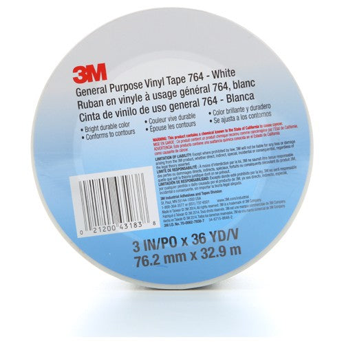 3M General Purpose Vinyl Tape 764 White 3″ × 36 yd 5 mil Individually Wrapped Conveniently Packaged - Caliber Tooling